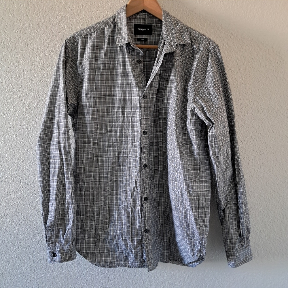 The Kooples Plaid Button Down Shirt Cotton Gray Size Large Clqssic Casual